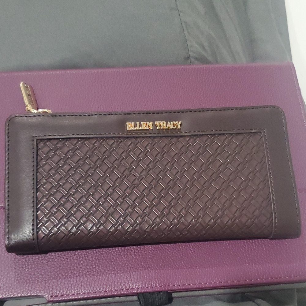 Ellen Tracy Dark Brown Woven Clutch